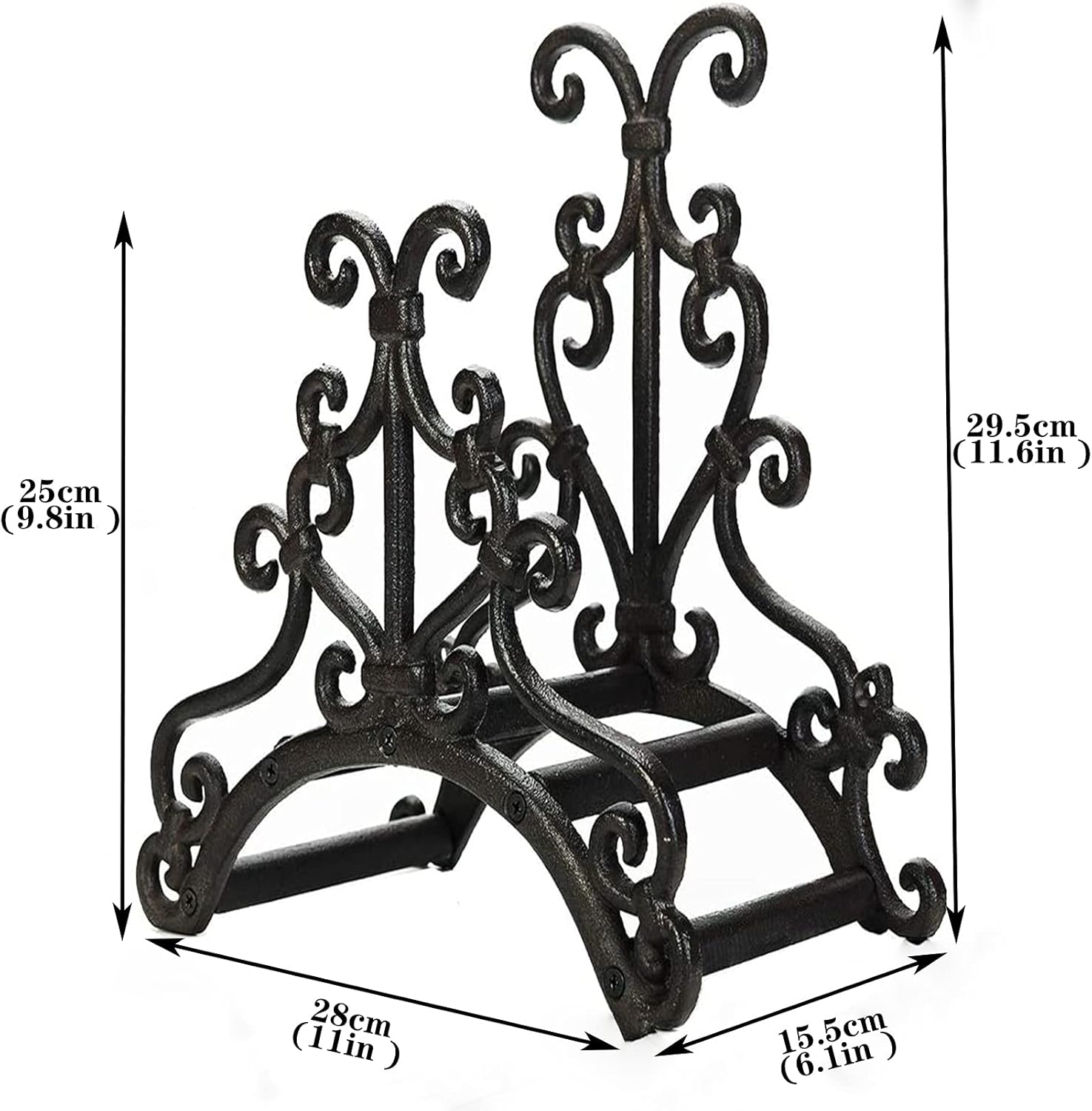 Heavy Duty Cast Iron Garden Hose Holder, Wall Mounted Vintage Pattern Decorative Hose Rack, Large Water Hose Storage Indoor Outdoor Metal Hose Brackets Black