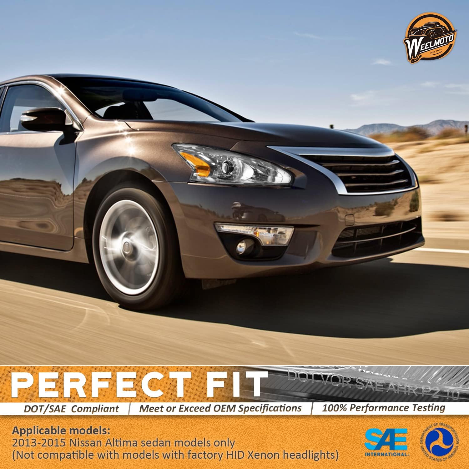 Headlights Assembly For 2013 2014 2015 Nissan Altima Sedan, Headlight Assembly Replacement For 13 14 15 Nissan Altima 4-Door Headlamp, Pair Set with H9 and H11 Halogen Bulbs Chrome Housing