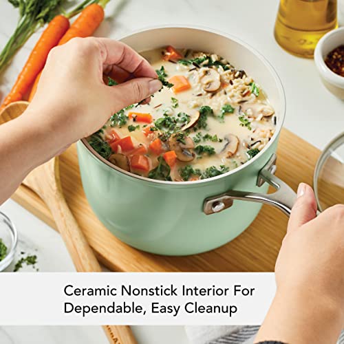 KitchenAid Hard Anodized Ceramic Nonstick Cookware Sauce Pan with Lid, 3 Quart, Blue Velvet