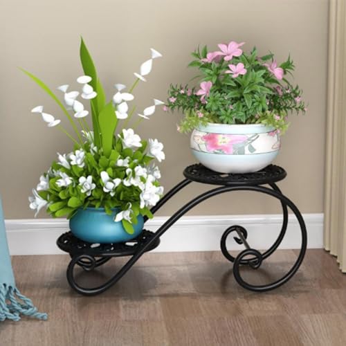 Metal Plant Stand, 2 Tier Iron Flower Pot Holder Indoor Outdoor, A Flower Rack With A Small Footprint, Sturdy And Durable Floor Type Rust-proof Flower Rack, For Patio Garden Corner Balcony