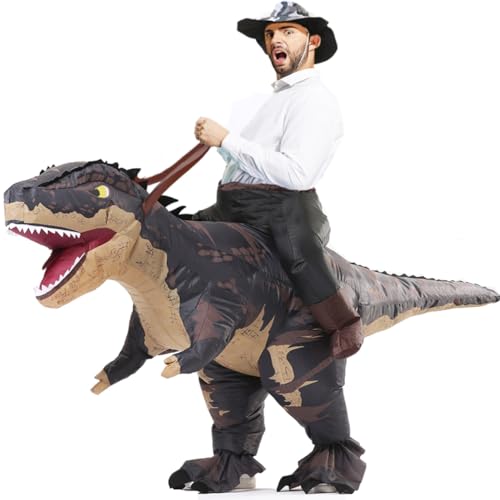 MXoSUM Inflatable Dinosaur Costumes for Adult T-REX Ride on Halloween Costume Funny Dino Blow up Costume