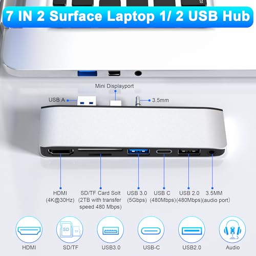 Surface Laptop 2 Accessories, Surface Laptop 2 Docking Station with 4K HDMI, USB 3.0, USB 2.0, USB C, SD/TF Card Slot, 3.5mm Audio Port, Surface Laptop 2 USB Hub Only for Surface Laptop 1/2