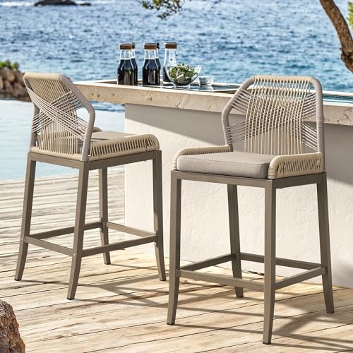 Rattan Boho Counter Height Bar Stools Set of 4, 27.5