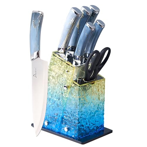 Knife Set with Block,7-Piece Sharp Stainless Steel Knife Set with Scissors,Chef Knife, Space-Saving Acrylic Knife Holders,Sharp and Dishwasher Safe,Ergonomically Designed for Kitchen Cooking Set