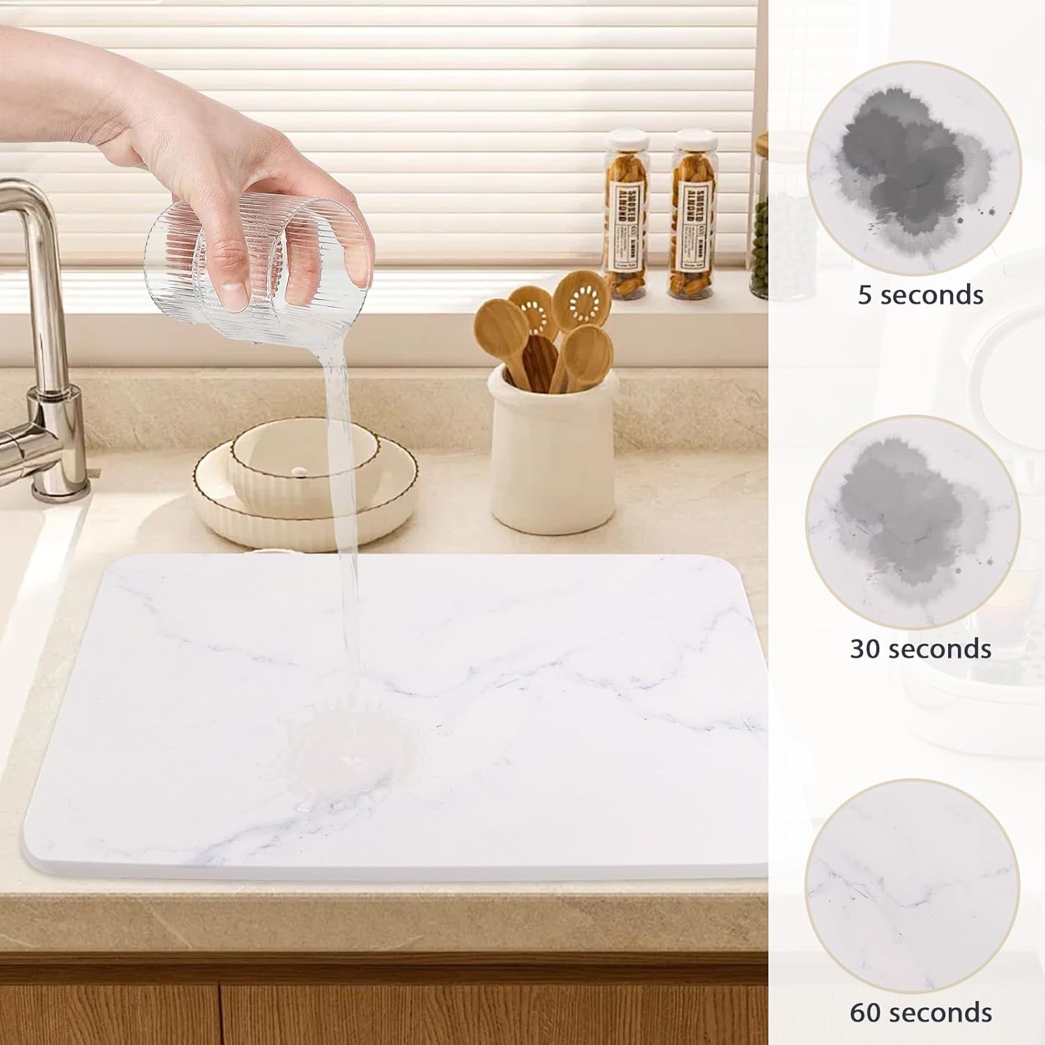 stone drying mat for kitchen counter,Ultra Absorbent,Fast Drying,Non-Slip,Heat Resistant Mat Kitchen Gadgets,Stone Dish Drying Mat,Rack Tableware Mat. (11*15 2pack white marble)