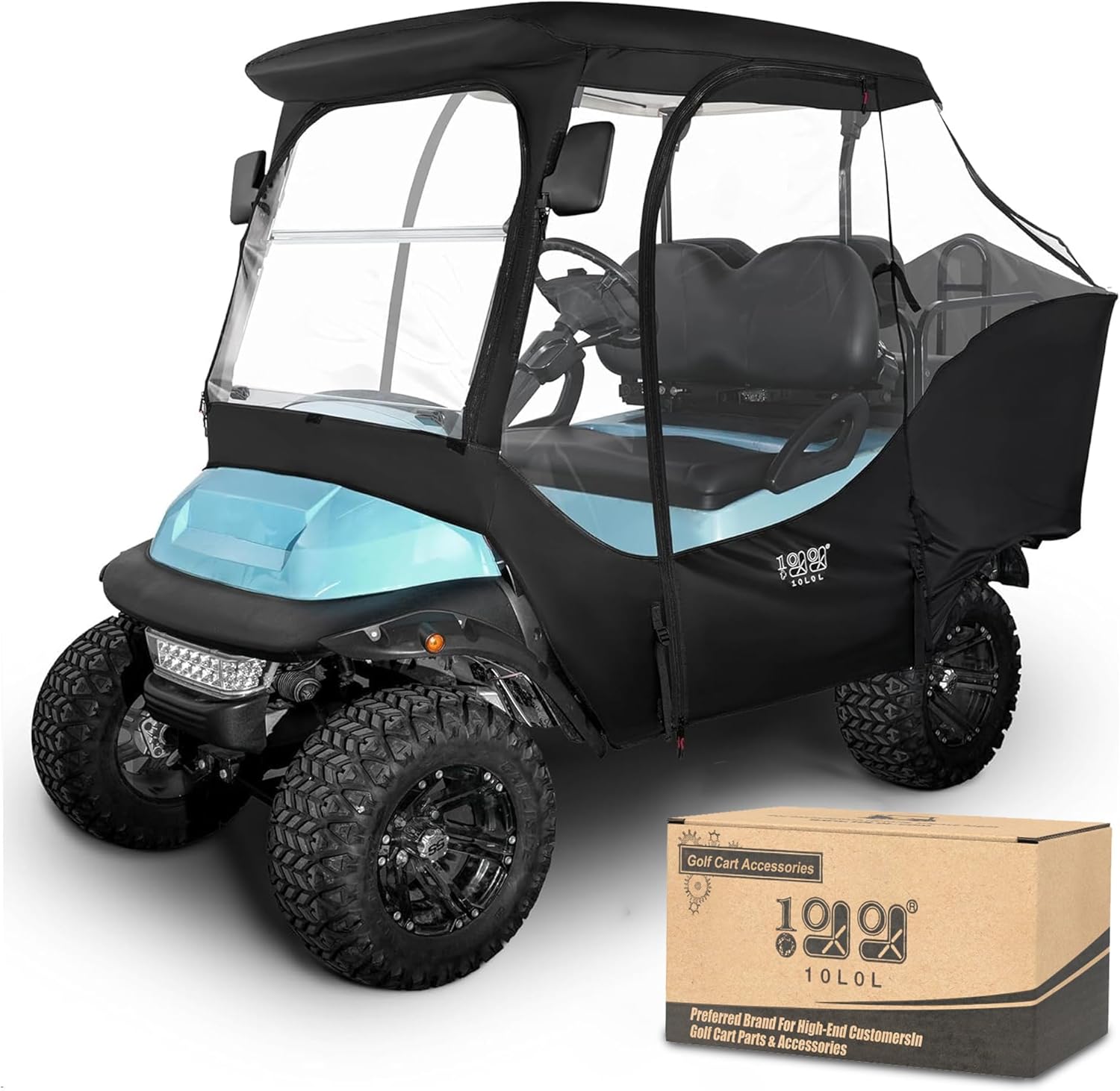 10L0L 4 Passengers Golf Cart Enclosures for Club Car Precedent with Security Side Mirror Openings, Waterproof Portable Transparent Golf Buggy Storage Driving Cover - 4-Sided Black