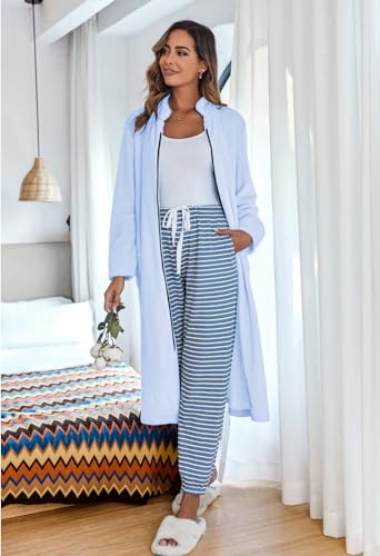 Ekouaer Women's Zip Up Robe Fleece Bathrobe Long Zipper Lounger Warm Housecoat Long Sleeve Nightgown with Pockets S-XXL
