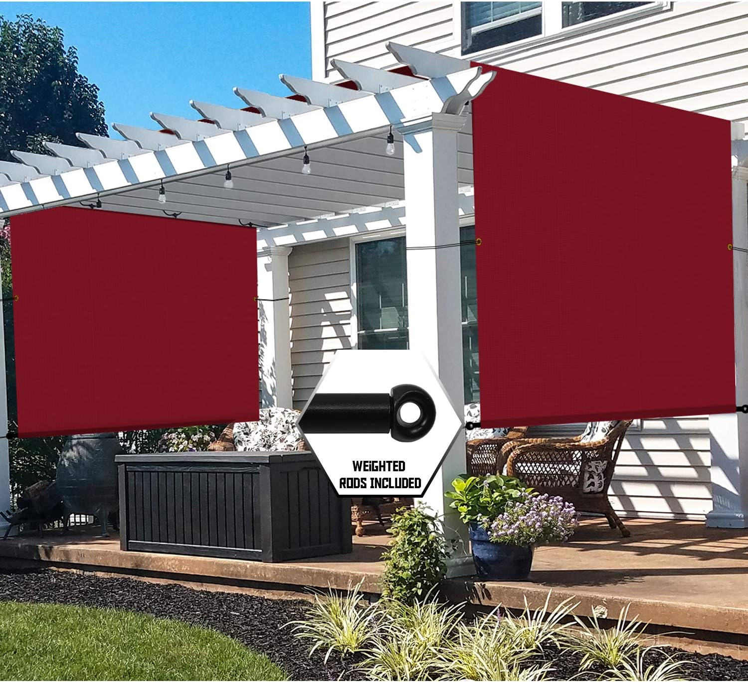 TANG 12' x 25' Outdoor Universal Pergola Replacement Cover Canopy Waterproof with Grommets Weight Rods Sun Shade Panel for Patio Backyard Red