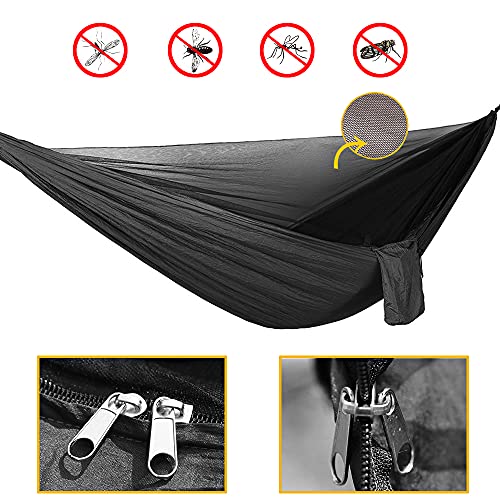 Portable Single Double Nylon High Strength Parachute Hammock Rainfly Set, Camping Hammock with Rain Fly Tarp and Mosquito Net Tent Tree Straps, Backpacking Hiking Travel Yard Outdoor Activities