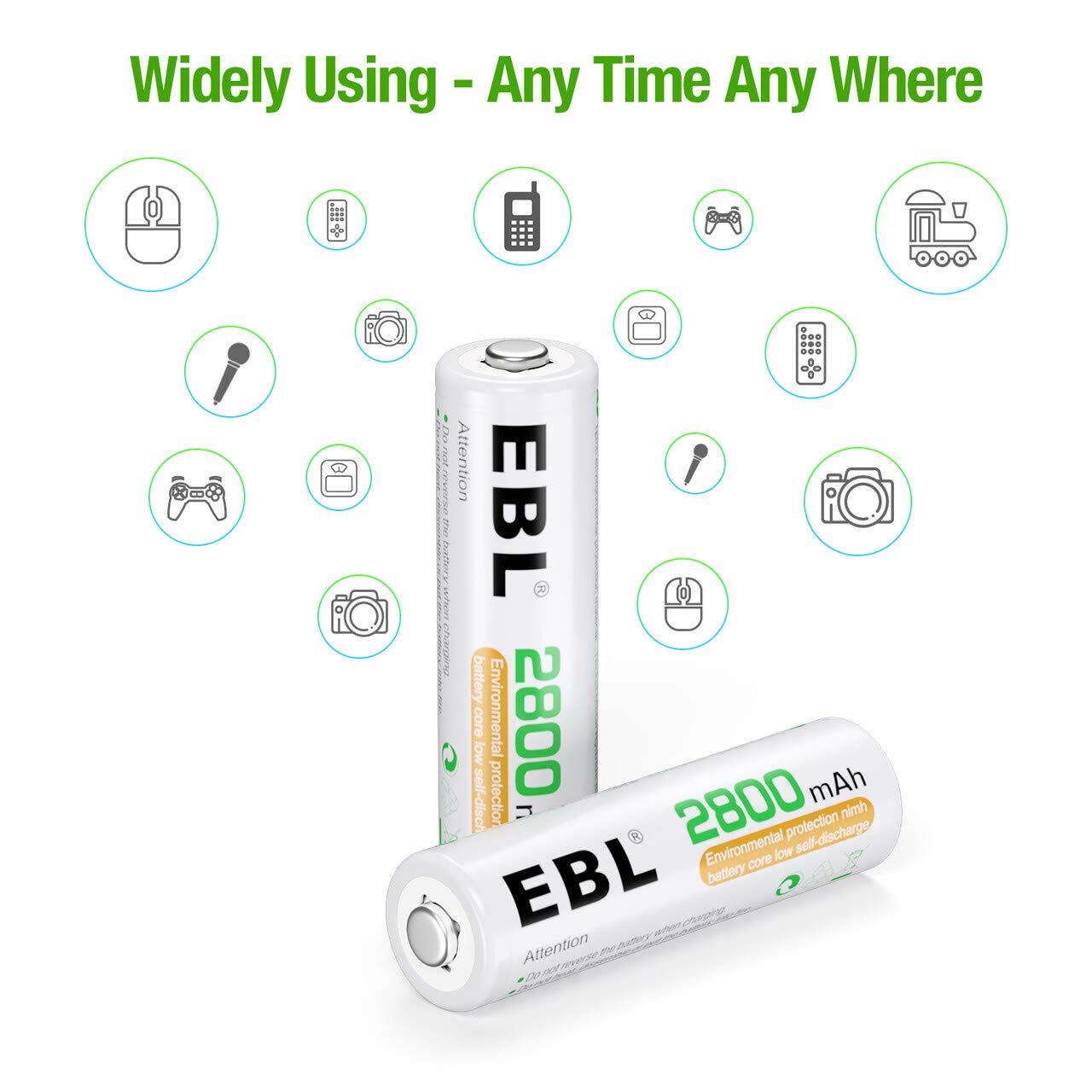 EBL 20-Counts AA Rechargeable Batteries 2,800mAh High Capacity AA Batteries