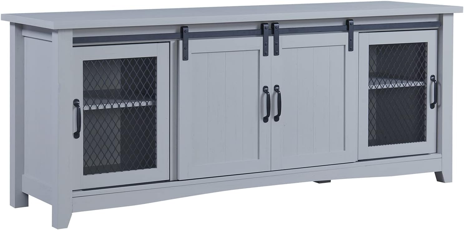 U-Can TV Stand for TV up to 65in with 2 Barn-Style Doors Adjustable Panels Open Style Cabinet, Sideboard for Living Room, Gray