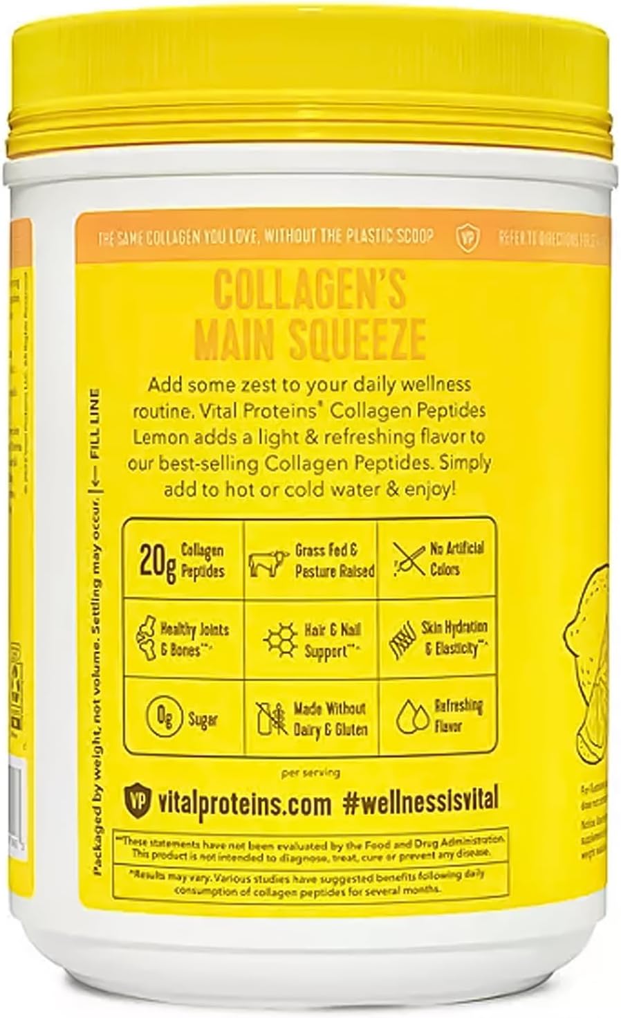Vital-Proteins Lemon Collagen Peptides Powder, 26.5 oz, Grass-Fed, Pasture-Raised, Hydrolyzed Collagen