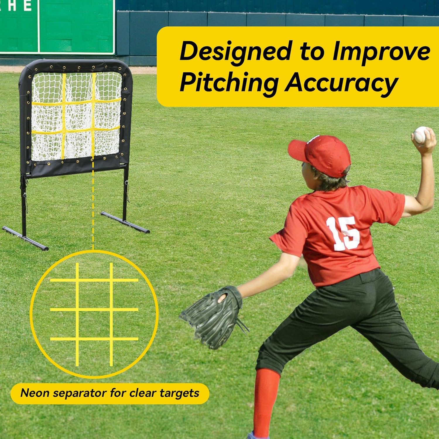 9 Hole Pitching Net Baseball Pitching Net with Strike Zone,Pitching Target Net 3 Level Height Adjustable Softball Baseball Training Equipment for Hitting and Pitching Practice with Carry Bag