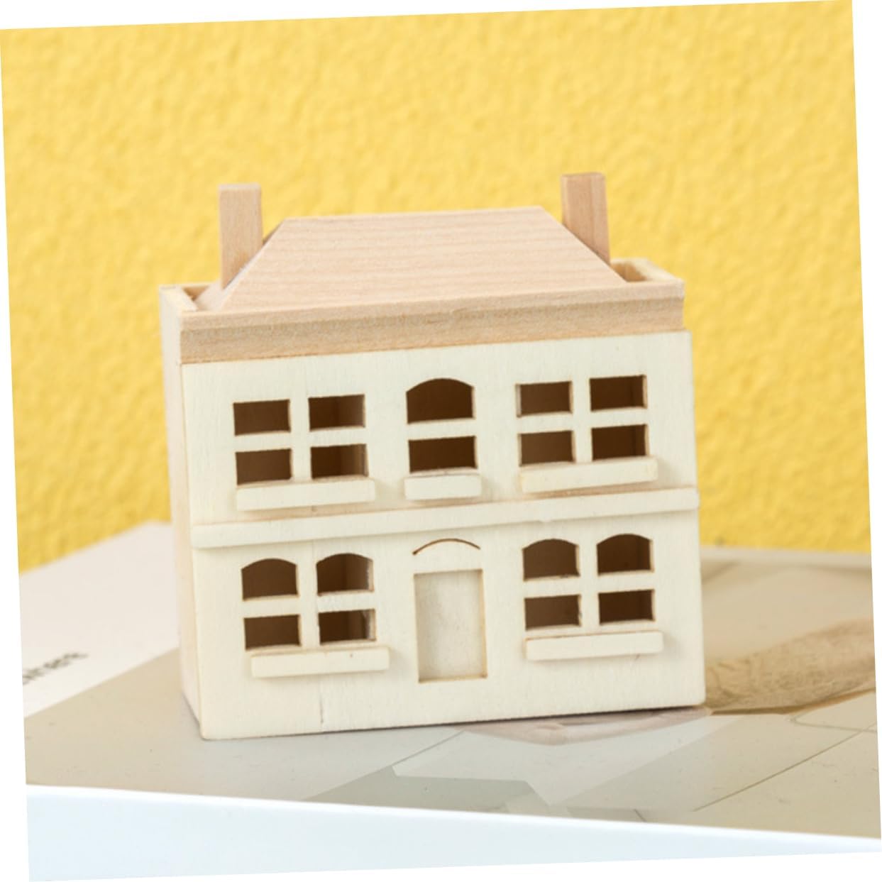 Vaguelly Micro-Landscape Ornament Miniature Villa Ornament Wood Crafts Log Cabin Decor Furniture Miniatures Tiny Home Decorations Miniature House Kit Mini Villa Household Sand Table Wooden