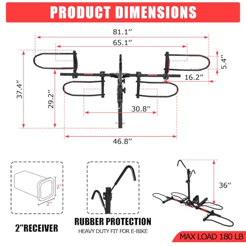 Electric Bike Rack Hitch, Foldable Quick Release Tilting 2 Ebike Rack Platform Carrier for Up to 5.5
