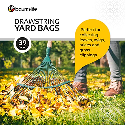 Tall, large and strong 39 gallons garbage bags. Drawstring Closure bag. Kitchen, yard, lawn & leaf, house and garage garbage. 50 Count. Bolsas de basura