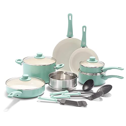 GreenLife Soft Grip, 15 Piece Cookware Set, Turquoise