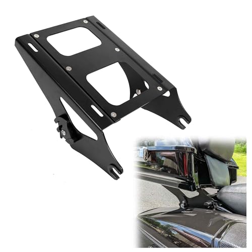 ECOTRIC Detachable 2 Two Up Tour Pak Pack Mounting Luggage Rack Compatible with Harley Touring Road King Street Glide Road Glide 2014-up (Black or Chorme) (Black)