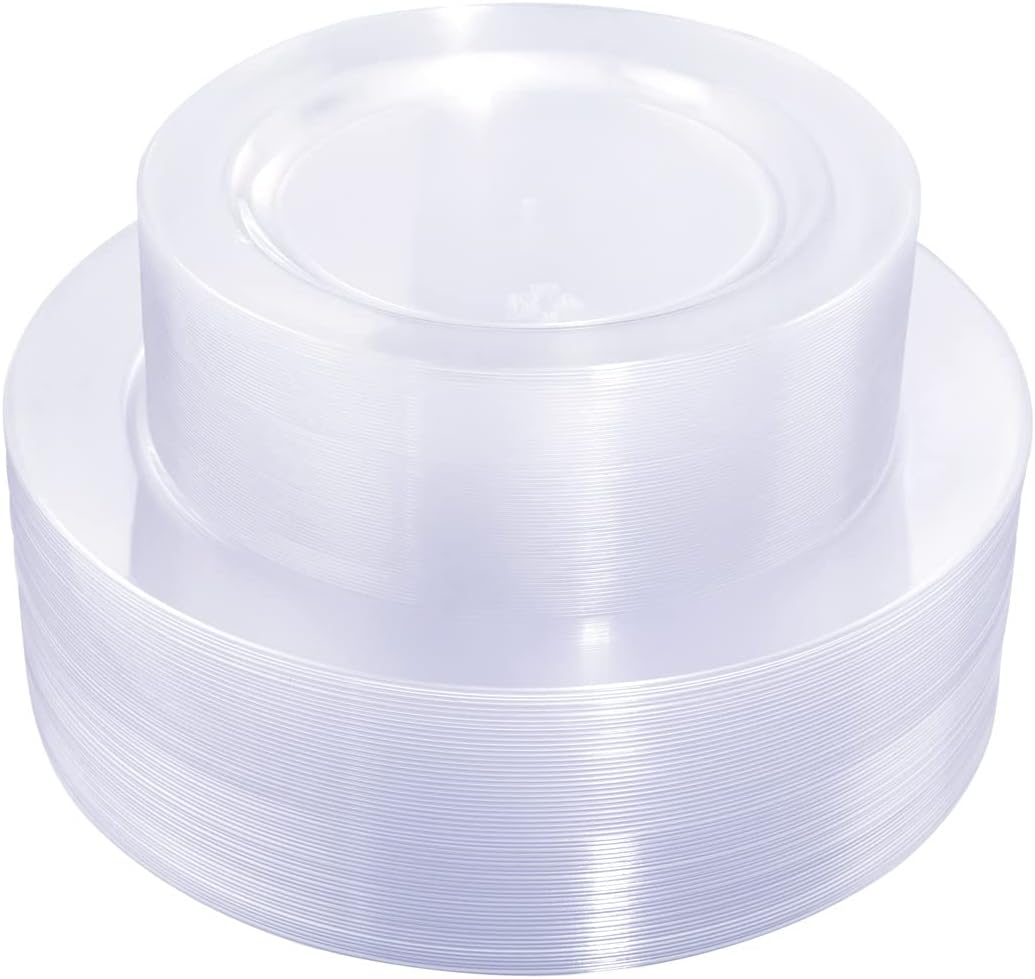 Liacere 120Pieces Clear Plastic Plates - Premium Clear Disposable Plates include 60Pieces 10.25inch Dinner Plates & 60Pieces 7.5inch Dessert Plates for Weddings & Parties