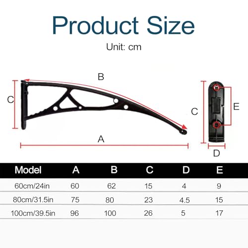 Door Awnings Exterior, Window Awning Door Canopy Polycarbonate Cover, UV/Rain/Snow Protection, Window Awning Canopy for Outdoor Patio & Front Doors(60x100cm/24x39.5in)