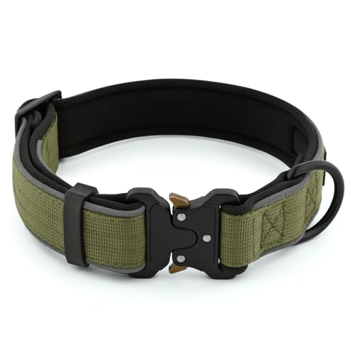 Plutus Pet Tactical Dog Collar, Reflective, Adjustable Heavy Duty Dog Collar, Soft Padded and Comfortable, for Small Medium and Large Dogs (Ranger Green, M)