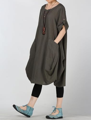 Minibee Women's Ruffle Oversize Casual Midi Dresses with Pockets