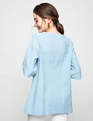 Minibee Women's 3/4 Sleeve Cotton Linen Jacquard Blouses Top T-Shirt