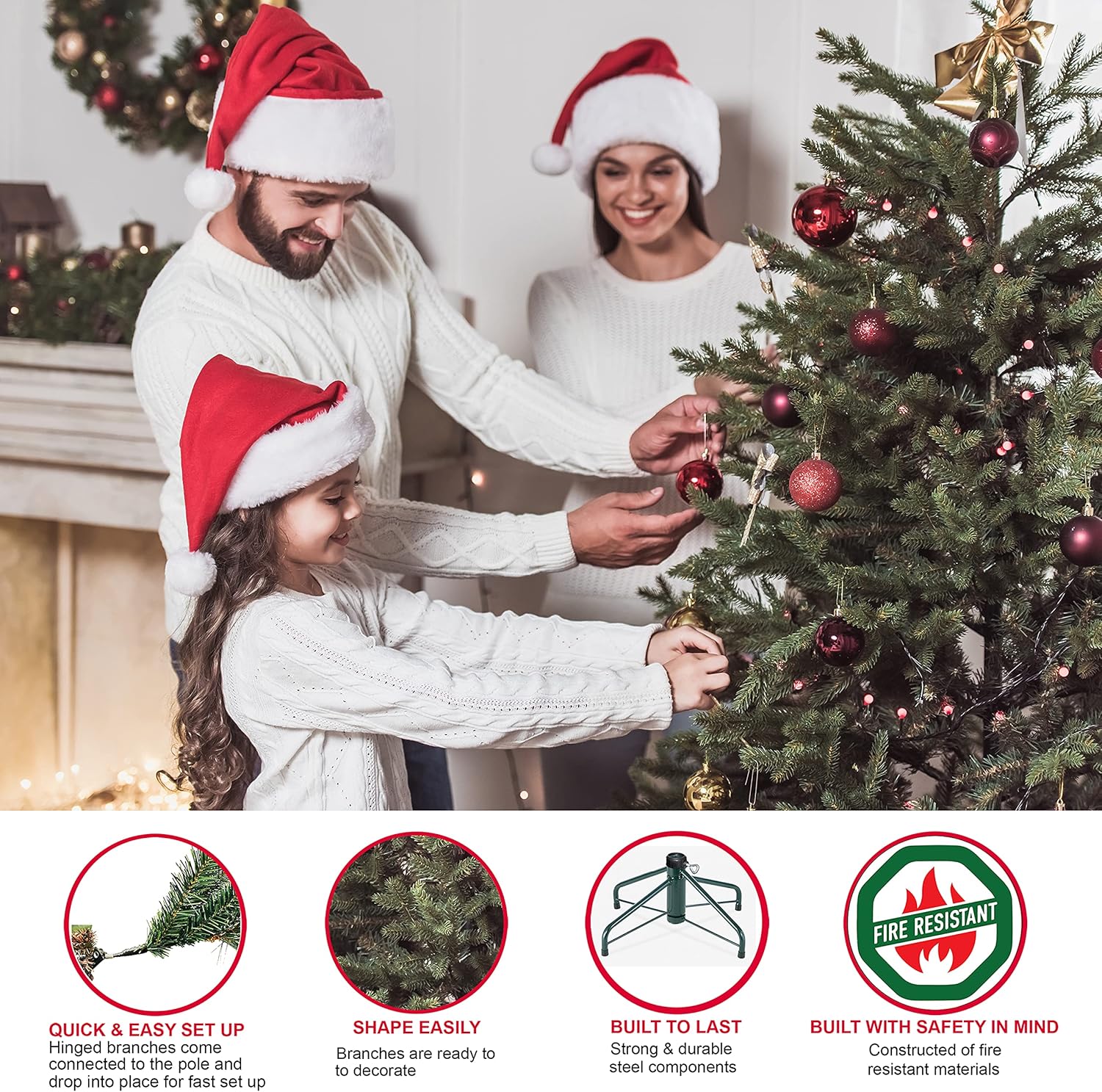 Puleo International 7.5' Pre Vermont Spruce Sure-Lit Pole and 550 UL-Listed Clear Incandescent Lights Artificial Christmas Tree, Green