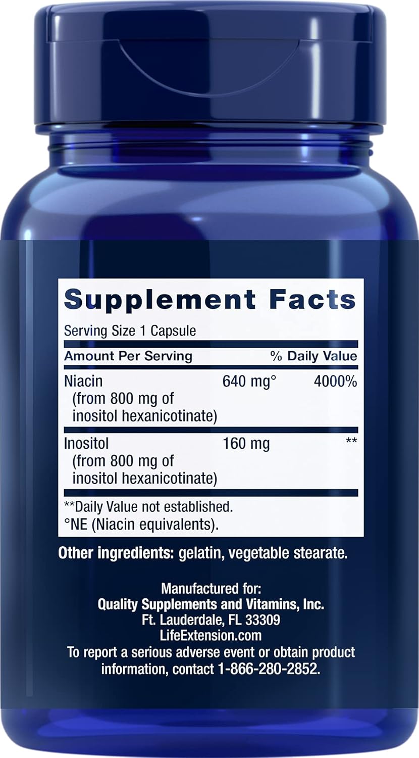 Life Extension No Flush Niacin 640 mg, 100 Capsules (Pack of 2)