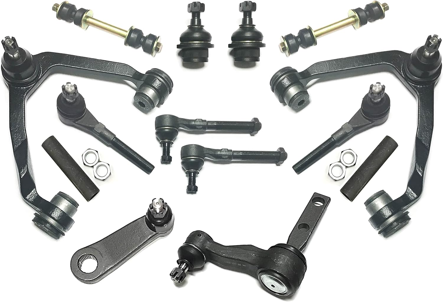 14 Pieces Suspension Kit Front Tie Rod Ends, Pitman and Idler Arms, Stabilizer Sway Bar Links, Control Arms + Ball Joints Fits Passenger & Driver Side