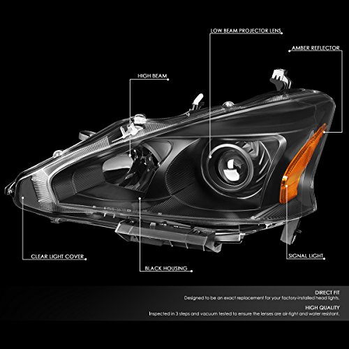 Auto Dynasty Factory Style Halogen Projector Headlights Assembly Compatible with Nissan Altima Sedan 13-15, Driver and Passenger Side, Chrome Housing Clear Lens