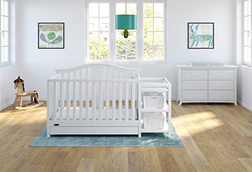 Graco Solano 4-in-1 Convertible Crib with Drawer Combo (White) – GREENGUARD Gold Certified, Includes Full-Size Nursery Storage Drawer, Converts to Toddler Bed and Full-Size Bed