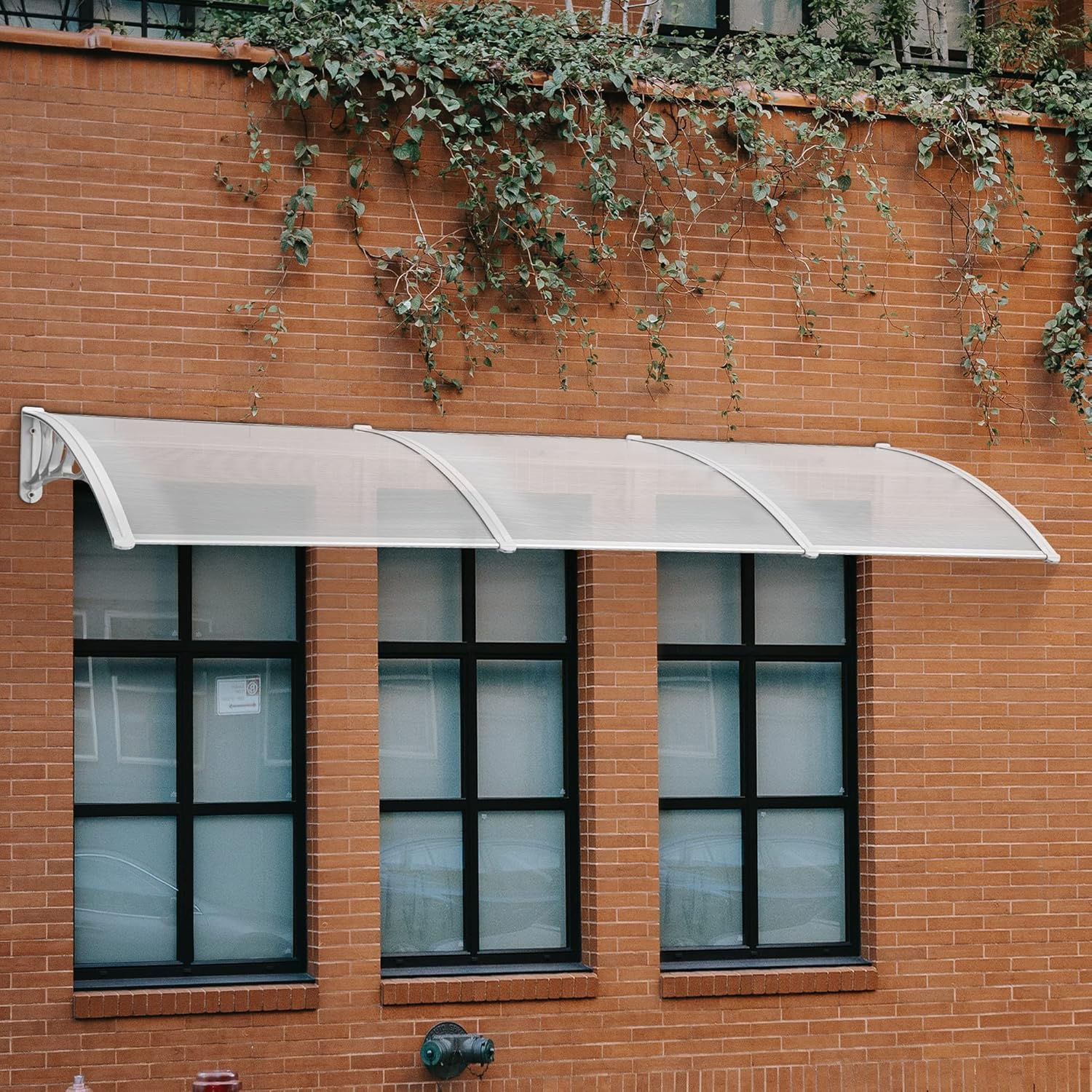 MCombo 116 inch / 78 inch / 39 inch Window Awning Outdoor Polycarbonate Hollow Sheet Door Patio Canopy (40''x120'', White Canopy/Pure White Bracket)