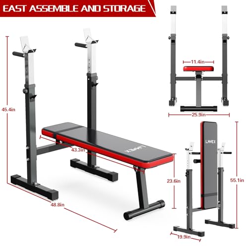 Adjustable Weight Bench Press with Squat Rack Folding Multi-Function Dip Station for Full Body Workout Home Gym Strength