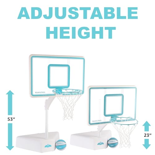 Dunn-Rite Splash & Shoot Outdoor Adjustable Height Swimming Pool Basketball Hoop w/Ball, Base, & 18 Inch Stainless Steel Rim for Adults & Kids, Choose Clear or White (Clear Xtreme Blue)