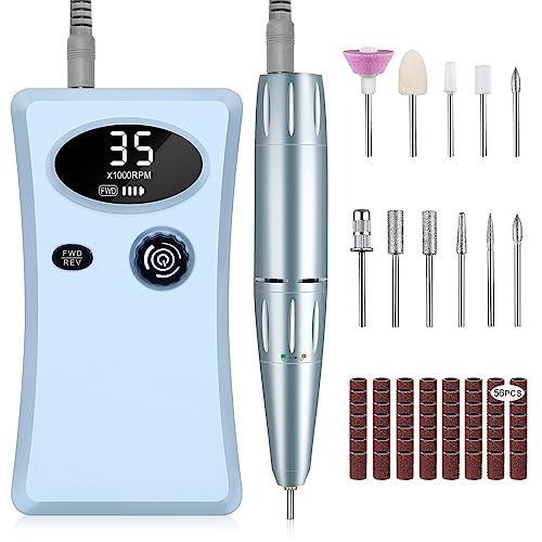 Electric Nail Drill, Urbuti 35000RPM Professional Nail Drill Machine, Portable Rechargeable File Machine Set for Acrylic Gel Nails, Manicure Pedicure Tools for Home and Salon Use(Black)