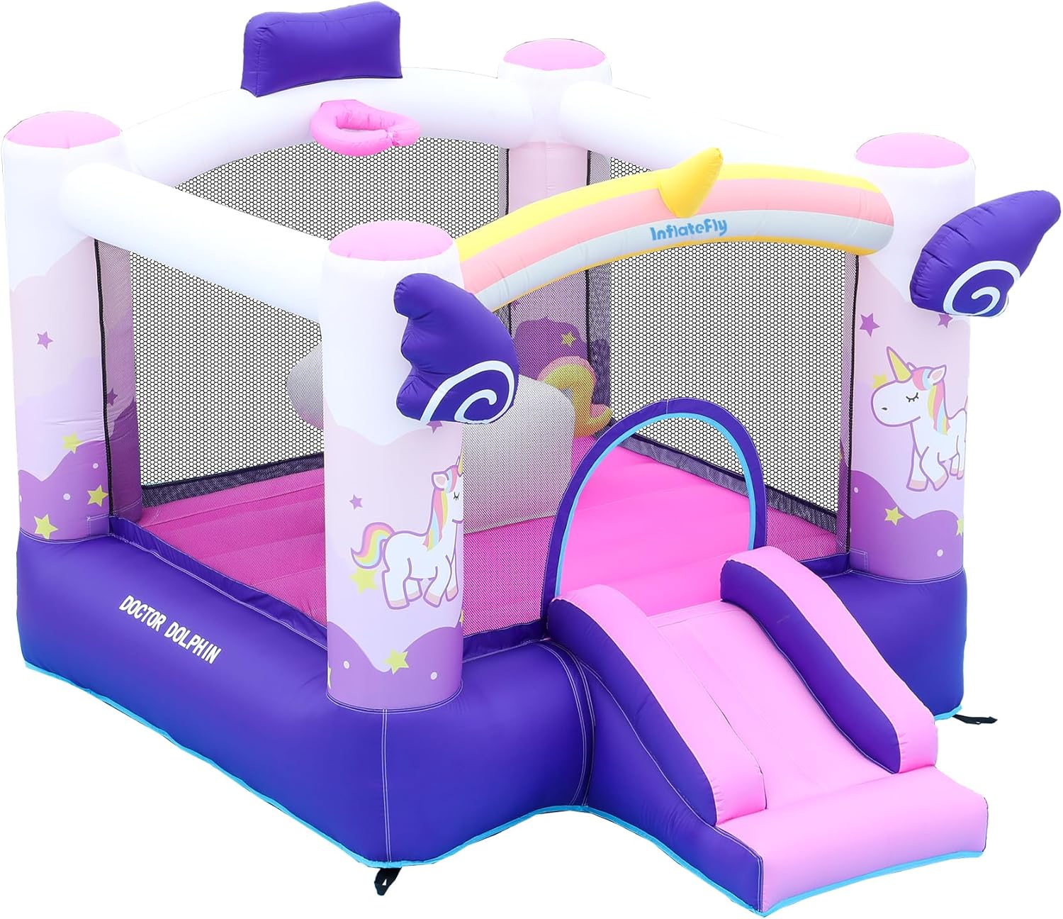 Unicorn Bounce House with Slide, Basketball Hoop for Kids 3-12, Inflatable Jumping Bouncy Castle for Outdoor & Indoor, includes Blower