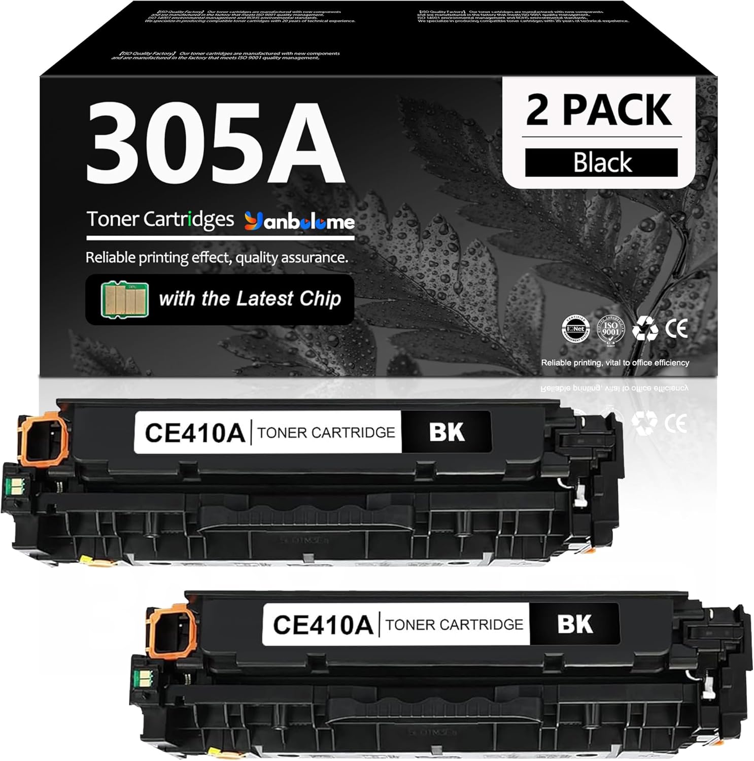 305A Black Toner Cartridge Replacement for HP 305A 305X CE410A CE410X for Pro 400 Color MFP M451nw M475dn M451dn M351 M375 M451 M475 Printer Ink, 2-Pack