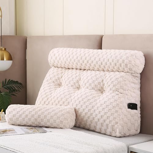 Wedge Headboard Pillows + A Long and Short Head Roll Pillows Bed Wedge Pillow for Headboard Large Bolster for Bed Backrest Pillows for Sitting in Bed