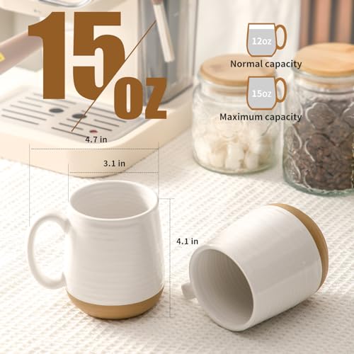Hasense 15 Ounce Porcelain Coffee Mugs Set of 4 with Large Handle Perfect for Coffee, Tea, Milk, Chocolate and Latte, Unqiue Glaze Ceramic Coffee Cups Set for Man and Woman, Sky Blue