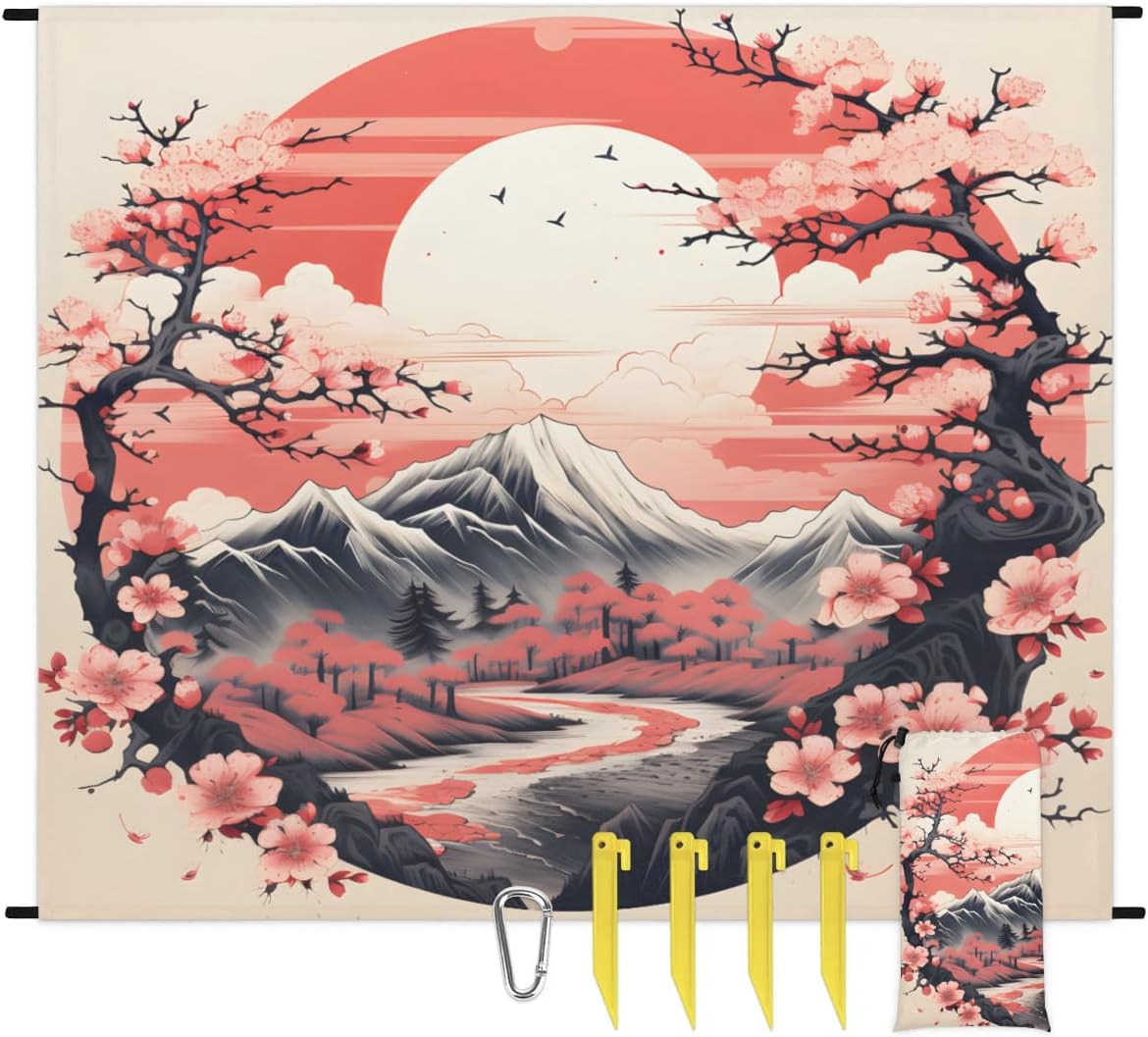 Japanese Vintage Cherry Blossom Beach Blanket for Adults, 59