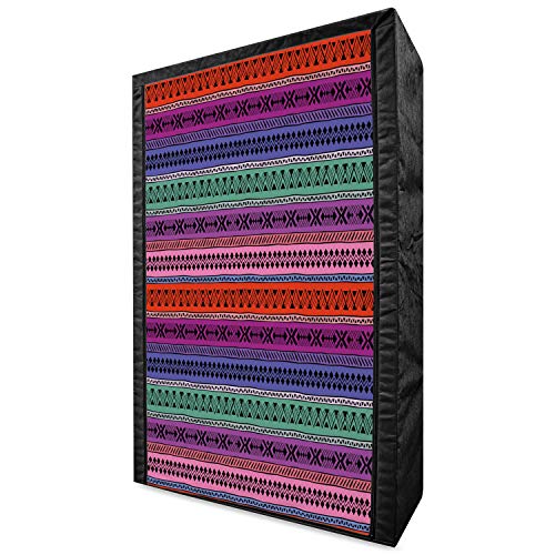 Ambesonne Asian Portable Fabric Wardrobe, Geometric Abstract Pattern on Horizontal Colorful Stripes Doodle Style Retro, Clothing Organizer and Storage Closet with Shelves, 59