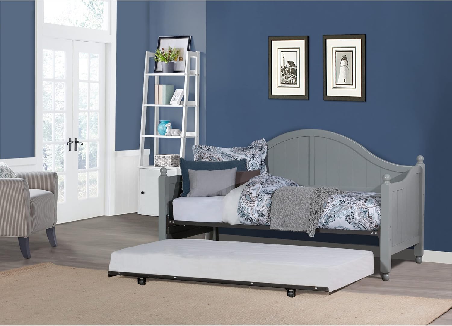 Hillsdale, 2545DBLHTR, Augusta Wood Daybed with Suspension Deck and Metal Roll Out Trundle, Gray, Twin