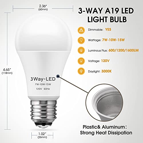 LED Light Bulbs, 𝟑 𝐖𝐚𝐲 𝐋𝐄𝐃 𝐋𝐢𝐠𝐡𝐭 𝐁𝐮𝐥𝐛𝐬 50 100 150W Equivalent, Briignite 3 Way Light Bulbs, Three Way A19 Light Bulbs E26 Medium Base, Daylight White 5000K, 600lm-1200lm-1600lm, 2Pack