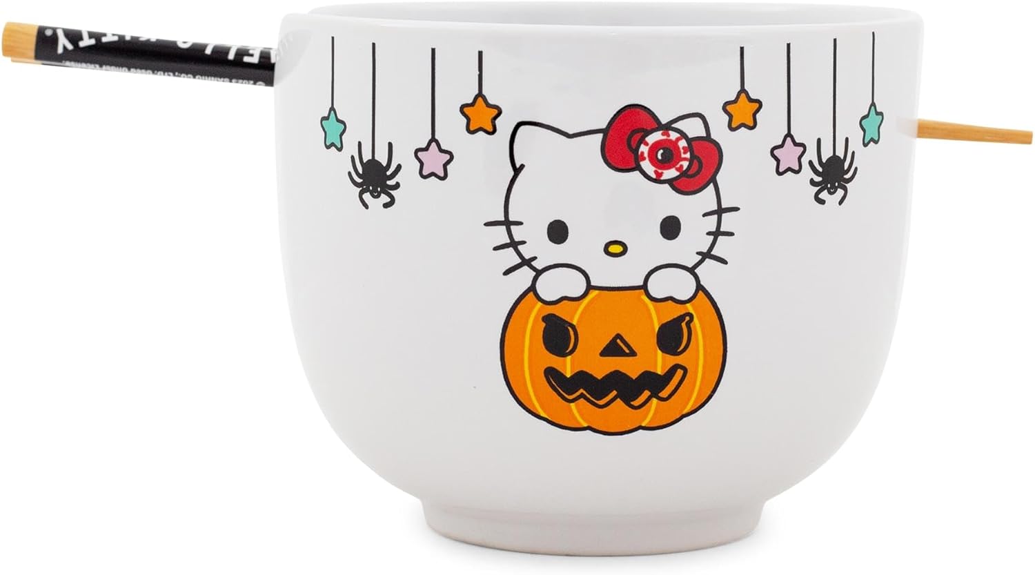 hello Sanrio Kitty Pumpkin Boo Ceramic Ramen Dinnerware Set | Includes 20-Ounce Noodle Bowl and Wooden Chopsticks