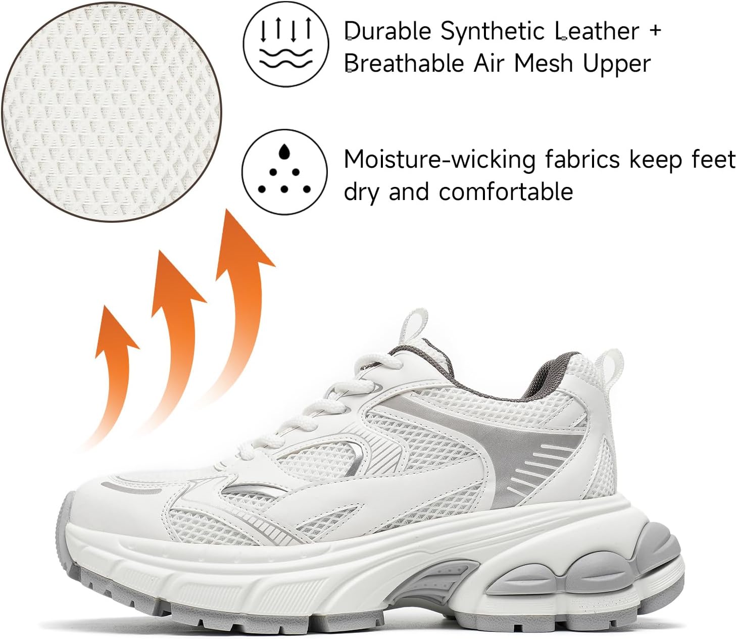 BEAU TODAY Womens Walking Shoes Fashion Platform Chunky Sneakers for Women Lace-up Casual Mesh Breathable Running Tennis Trendy Athletic Sneakers