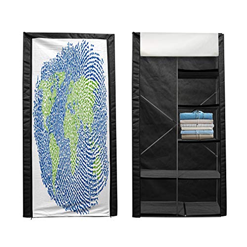 Ambesonne World Map Portable Fabric Wardrobe, Map of The World Fingerprint Style Continents Asia Europe Africa America, Clothing Organizer and Storage Closet with Shelves, 33.5