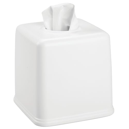 mDesign Plastic Square Facial Tissue Box Cover Holder for Bathroom Vanity Countertops, Bedroom Dressers, Night Stands, Desks and Tables - White