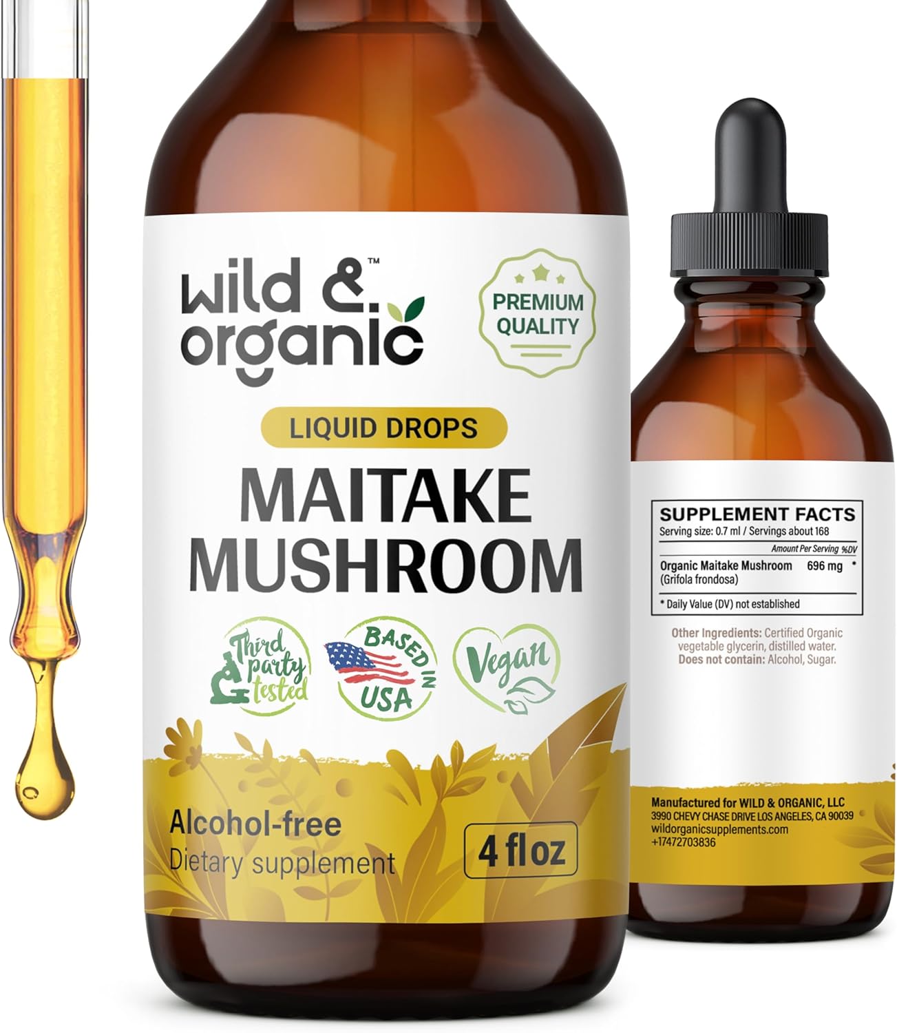 Maitake Mushroom Tincture - Immune Support Supplement w/ Maitake Mushrooms - Alcohol-Free Mushroom Supplement Liquid - Maitake Mushroom Extract for Immune Defense - Vegan Maitake Supplement 4 oz