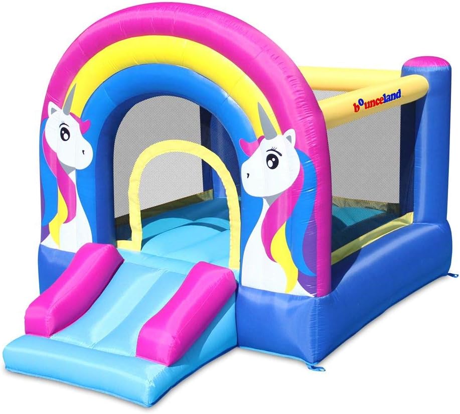 Bounceland Rainbow Unicorn Bounce House with Slide, 9.8 ft L x 6.8 ft W x 6.5 ft H inflated Size, UL Certified Blower Included, inflates in Less Than a Minute, Outdoor and Indoor use
